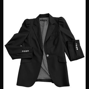 Zara black blazer ruched padded shoulder size small